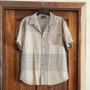 Lifted Research Group Cream and tan  Casual Button Down Shirt Large